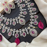Vriksham Leaf Style Bridal 2 Layered American Diamond Haram-Red-G20222